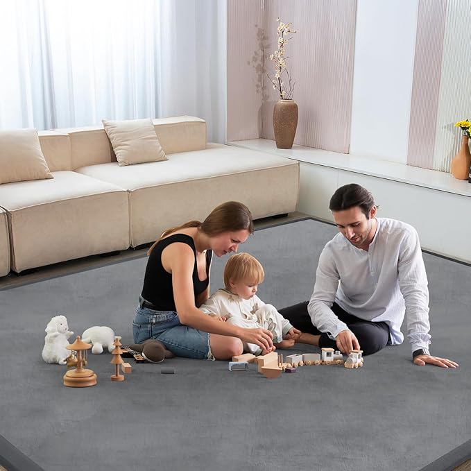 Baby Play Mat for Floor Tummy Time Mat Nursery Rug Muscle Area Rug Playroom Rug Tatami 74 * 50" Memory Foam 1.3" Thick Crawling For Babies,Toddlers, Infants, Kids,Floor(Grey)