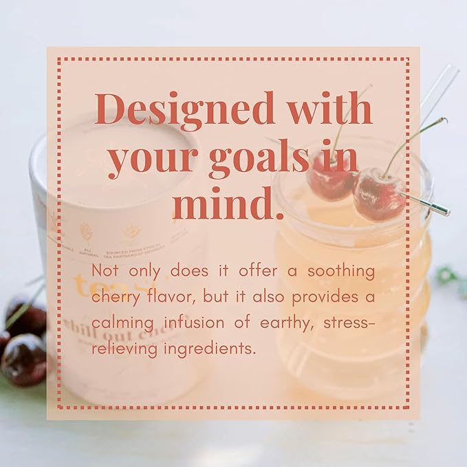 Tease Tea Stress Relief Tea - Chill Out Cherry Ashwagandha Herbal Tea, Anxiety and Calming Tea Made with Organic Ashwagandha, Apple, Cranberry, Elderflower Petals, and Strawberry Leaves for a Chill and Distressing Drink