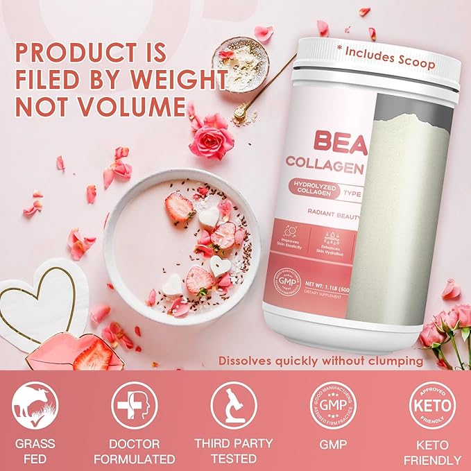NATURE TARGET Beauty Collagen Peptides Powder for Women, Multi Collagen Powder with Vitamin C, Biotin, Hyaluronic Acid – Unflavored, Keto Friendly, Easy Dissolve, Non-GMO, 50 Servings