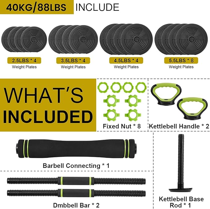 Adjustable Dumbbell Set, Adjustable Weights 30/44 /66/88 LBS Free Weight Set for Home Gym