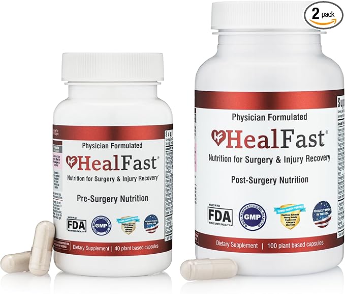 HealFast Complete Surgery & Injury Recovery Supplement: for Wound, Scar Treatment & Bruising w/Vitamins, Bromelain, Quercetin & Probiotics (Pre+Post Op)