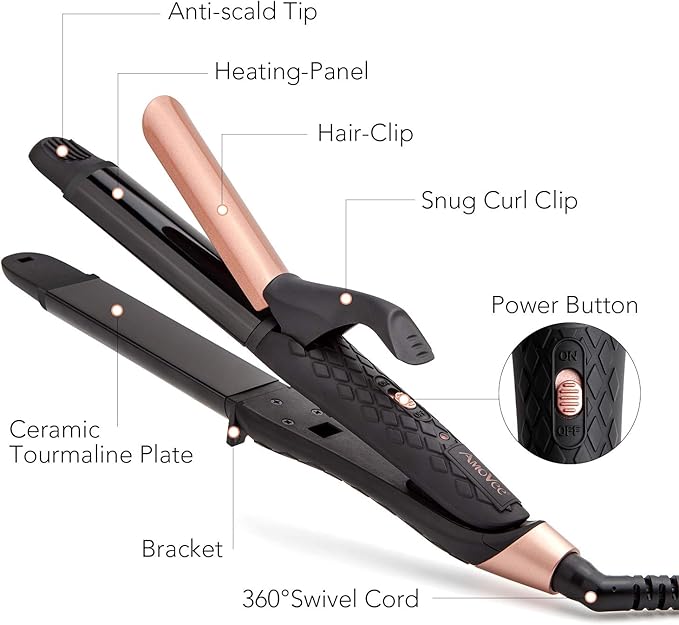 Dual Voltage Curling Iron 2-in-1 Curling Iron 1 Inch,(100V~240V) Dual Voltage Hair Straightener Travel CurlingIron European Flat Iron(Black)