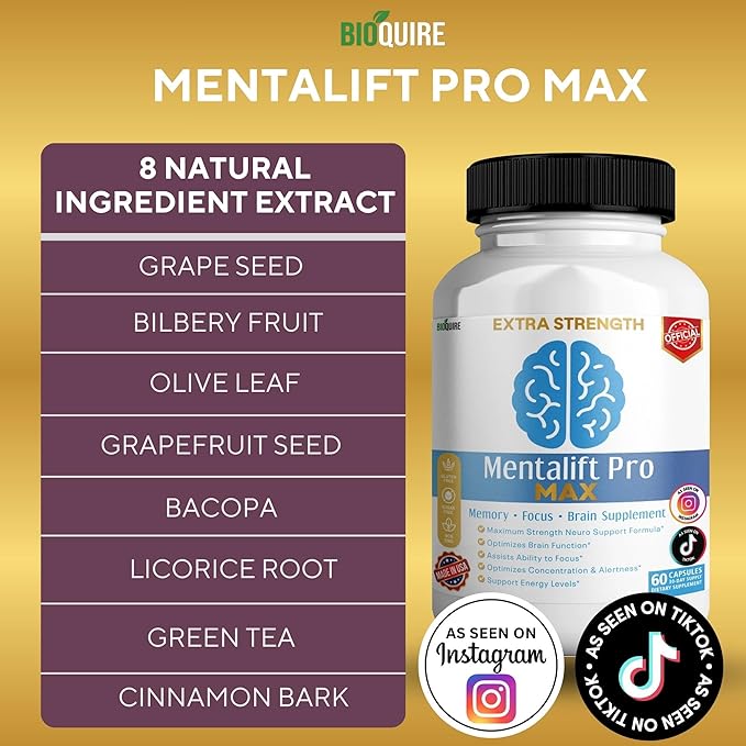 Mentalift Pro MAX Extra Strength Memory & Focus Supplement, 60 Capsules, Brain Support Formula with Vitamins & Minerals (1)