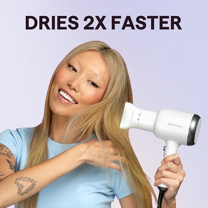 Wavytalk Hair Dryer with Diffuser, Blown Away Ionic Hair Dryer for Curly Hair with Comb, 1875W Fast Drying Blow Dryer with Ceramic Technology, 3 Attachments for All Hair Types, Light and Quiet, Poppa