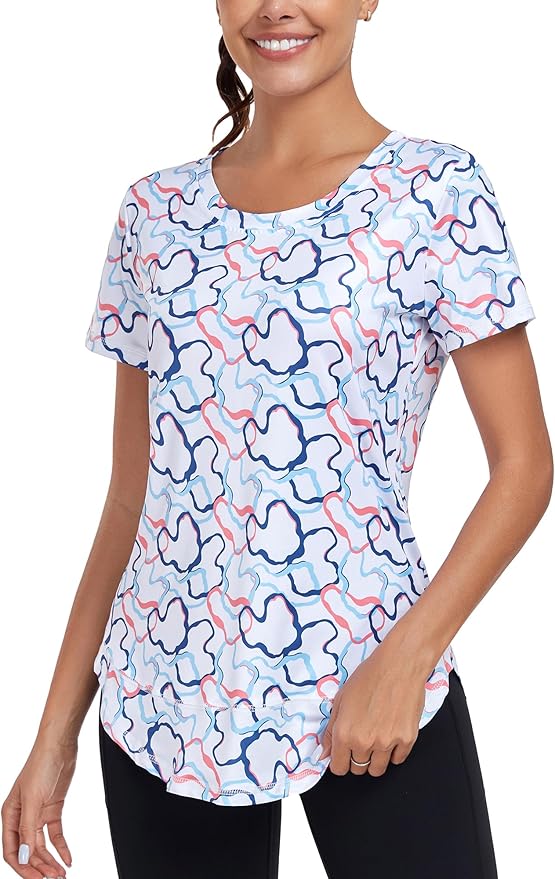 Women's Short Sleeve Workout Shirts Crewneck Sports Yoga Running Dry Fit Tops Side Split Tee
