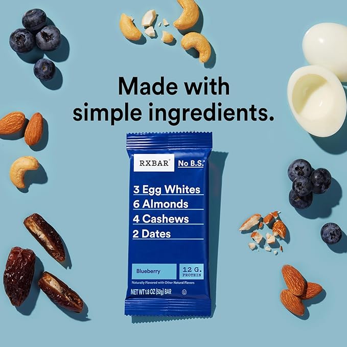 RXBAR Protein Bars, Protein Snack, Snack Bars, Blueberry, 22oz Box (12 Count)