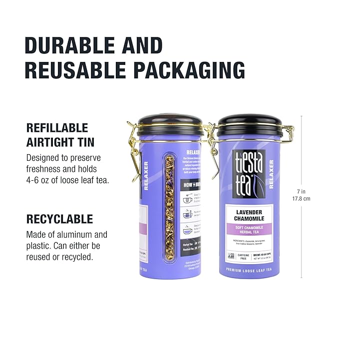 Tiesta Tea - Lavender Chamomile | Loose Leaf | Soft Chamomile Herbal Tea | Premium Non-Caffeinated Blend | Make Hot or Iced & Brews Up to 50 Cups | 12 Ounce Refillable Tin, Pack of 6