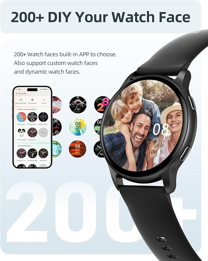 Parsonver Smart Watch for Men Women(Answer/Make Calls), 5ATM Waterproof Swimming Monitor, 44mm HD Screen Fitness Tracker 100+ Sport Modes, Heart Rate Sleep Monitor, Smartwatch for Android iOS, Black