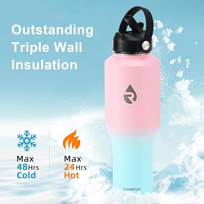 40 oz Insulated Water Bottle with Straw fit in Car Cup Holder, Triple Wall Vacuum Stainless Steel(Cold 48 hrs, Hot 24 hrs), Leakproof & Non-BPA, Hydro Travel Flask with Straw and Spout Lid