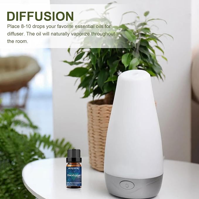 BURIBURI Eucalyptus Essential Oil for Diffuser, 100% Pure, Undiluted, Natural, Organic Aromatherapy Eucalyptua Fragrance Oils 10ML for Candle Making Soap Making