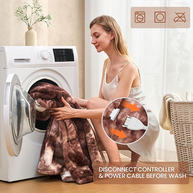 Electric Heated Blanket 50"x60",Luxury White Coffee Faux Fur Electric Throw Blanket,Fast Heating Soft Fluffy Thick Electric Blanket with 6 Heating Levels & 12H Auto Off