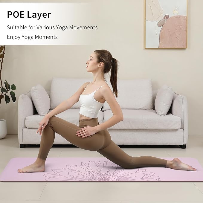 HAHE Yoga Mat Thick (8MM,1/3"), Eco-Friendly POE Non Slip Yoga Mat, High Rebound & Shock Absorption, Anti-Tear & Sweat-Resistant for Yoga, Fitness, Home, Workouts, Large Pilates Mats 72"x24" with Carrying Strap