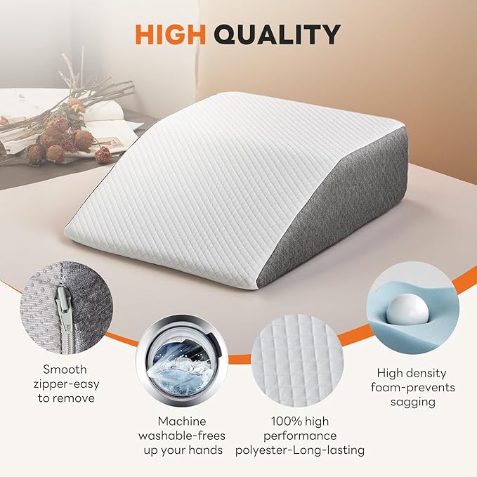 Sweetcrispy Wedge Pillow, Body Pillow for Sleep Apnea, Neck Pain Relief, Post Surgery, Sleeping Comfort, Acid Reflux, Heartburn, Back Pain Relief and Snoring, 7Inch, White& Grey