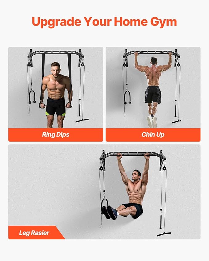 VEVOR Pull Up Bar, Multi-Grip Wall Mounted Pull Ups, 50 in Width Multifunctional Chin Up Training Station, Heavy Duty Steel Upper Body Workout Bars with LAT Pulldown Attachments, 440 lbs, for Home Gym