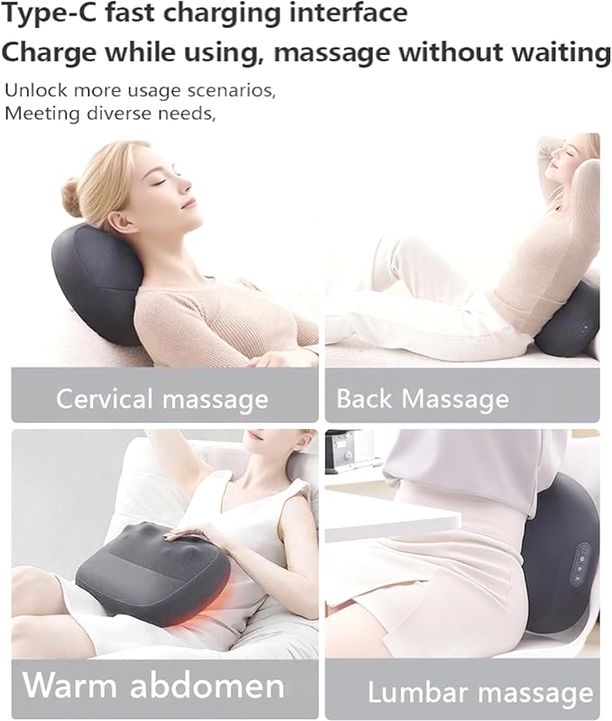 Shiatsu Back Massager with Heat Cordless Heated Neck and Shoulder Massager Double Sided Heating Pillow for Waist and Abdomen 3D Kneading Massage Pillow for Neck Lower Legs