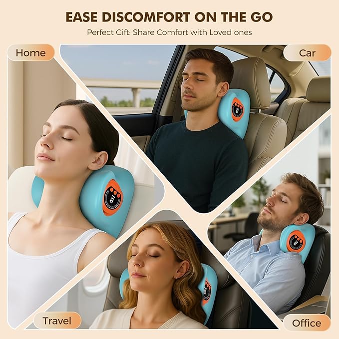 Neck Massager 2025 Portable Neck Traction Device, Cervical Stretcher with Heating & Vibration – Relieve Muscle Tension, 3-in-1neck pillow Customizable Massage Modes with Wireless Remote Control