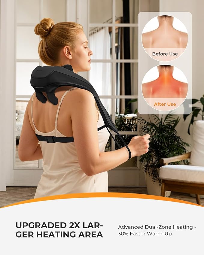 CooCoCo Shiatsu Neck and Back Massager,HSA Eligible,Cordless Neck Shoulder Massager for Pain Relief Deep Tissue,6D Kneading Massager with Dual-Zone Heat and Larger Size, Birthday Gifts for Dad Mom
