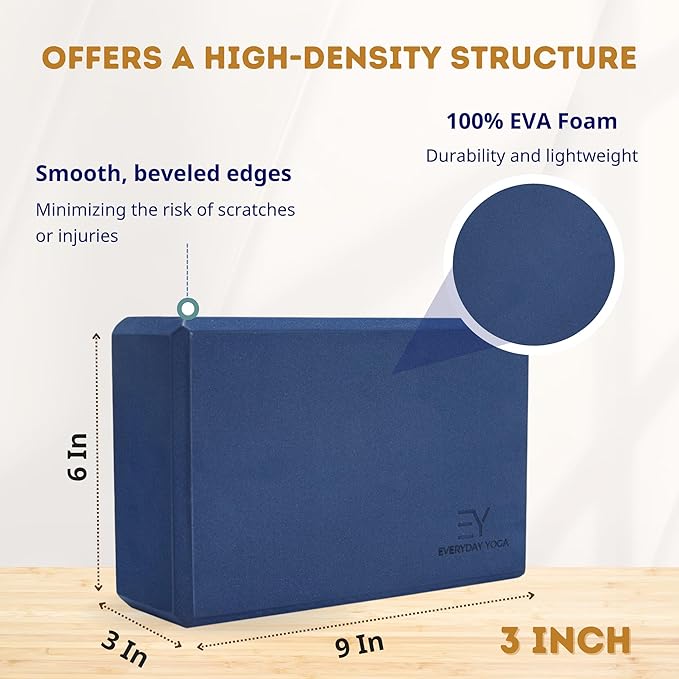 Everyday Yoga Foam Block and Yoga Strap Set, Soft Non-Slip Surface for Stability, Balance, and Deepen Stretches - Ideal for Yoga, Pilates, and Meditation Accessories