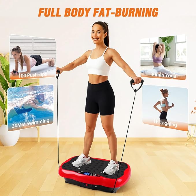 ALSO GO Vibration Plate Exercise Machine, 120-Level & 3 Workout Modes Vibration Board for Weight Loss/Lymphatic Drainage, 400lbs Capacity with Resistance Bands, Full Body Platform for Home Fitness