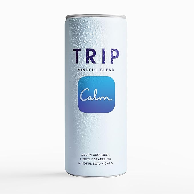 Trip Mindful Blend, Lightly Sparkling Adaptogen Seltzer, Mocktail w/ 120mg Magnesium Citrate with Ashwagandha, Lions Mane & L Theanine, No Added Sugar, Vegan, Melon Cucumber, 12 Oz, 12Pk