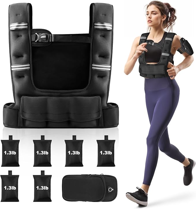Prodigen Adjustable Weighted Vest Woman, 4-12lb/10-18lb Weight Vest with 6 Removable Weight Bags and Pocket | Weight Vest Men and Women for Walking, Running, Weight Loss, Strength Training