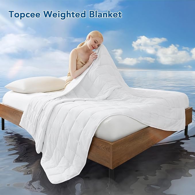 Topcee Weighted Blanket for Adults (12 lbs, 48" x 72") Twin Size Soft Cooling Heavy Blanket Sleeping, Apply to 110-130 lbs Body, Thick Breathable Blanket with Glass Bead, Easy Care