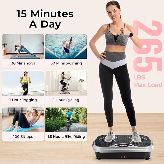 Arlopu 3D Vibration Plate Exercise Machine for Weight Loss & Lymphatic Drainage, Full Body Workout Shake Board Vibration Platform with Loop Bands & Remote, Home Gym Equipment for Toning/Recovery