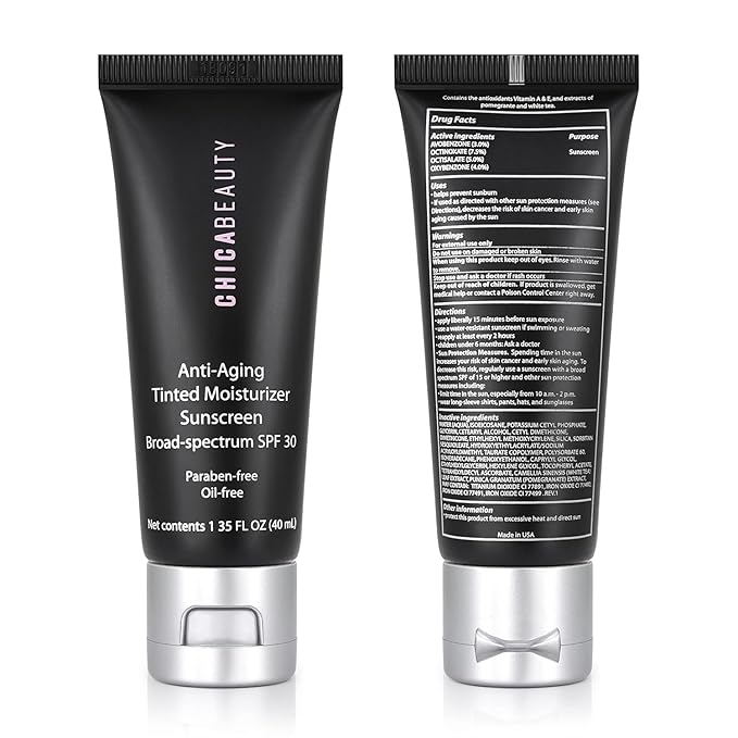CHICA BEAUTY 3 in 1 Tinted Face Moisturizer with Anti-Aging Antioxidants, Vitamin A&E - SPF 30 Sunscreen with UVA/UVB Protection - Oil Free, Vegan, Cruelty & Paraben Free, For All Skin Types (Deep)