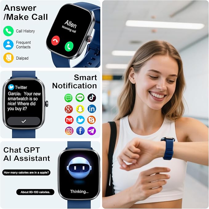 AI Smart Watch with ChatGPT, 1.91" Bluetooth Calling Smartwatch for Men Women, 110+ Fitness Modes Activity Tracker, Heart Rate/Sleep/Calorie Monitor, IP68 Waterproof Step Counter for Android iOS