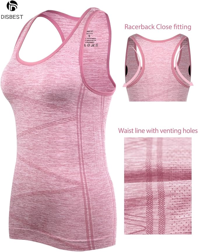 Disbest Yoga Tank Top, Women's Performance Stretchy Quick Dry Sports Workout Running Top Vest with Removable Pads