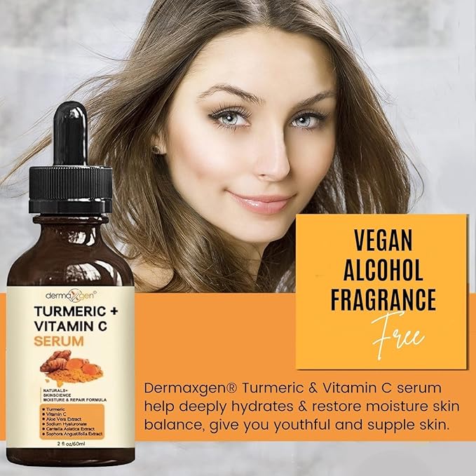 Turmeric Serum for Face + Glow-Boosting Vitamin C Serum –Organic Moisturizer for Acne, Dark Spots & Clear Skin– Boosts Hydration for Dry & Tired Skin – Anti-Aging Formula for Glowing Skin, 2 FL OZ