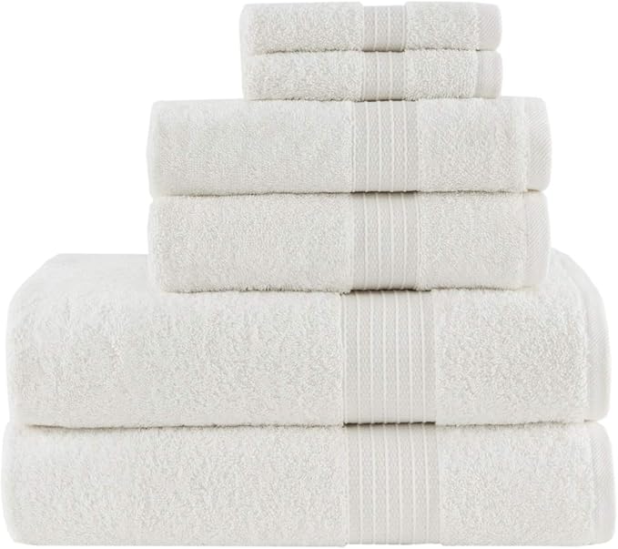 Madison Park Organic 100% Cotton Bathroom Towel Set, Hotel & Spa Quality Highly Absorbent, Quick Dry, Include for Shower, Handwash & Facial Washcloth, Multi-Sizes, White (Pack of 4)