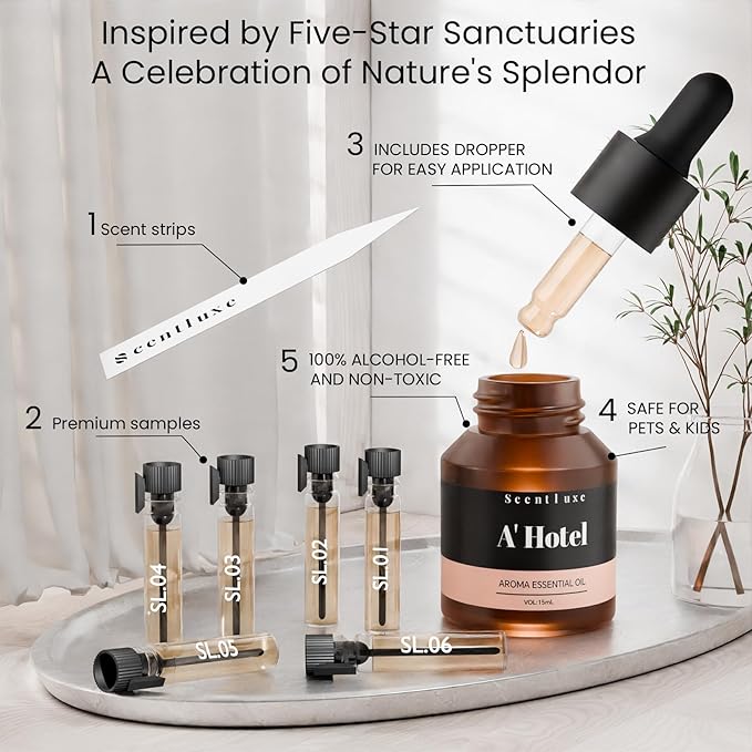 A 'Hotel Scent Aroma Diffuser Oil - Inspired by Atlantis Hotel for Home Premium Fragrance Oil for Ultrasonic and Waterless Diffusers and Crafting - 15 mL, Glass Bottle with Dropper