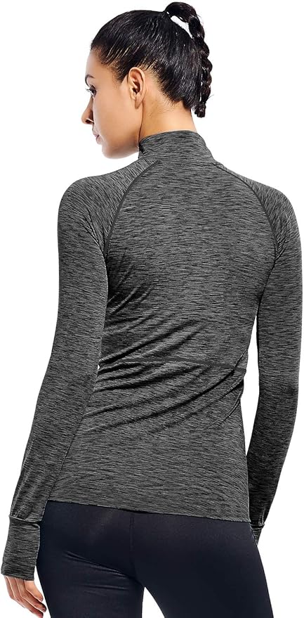 Zengjo Womens Quarter Zip Long Sleeve Workout Tops 1/4 Zip Running Pullover
