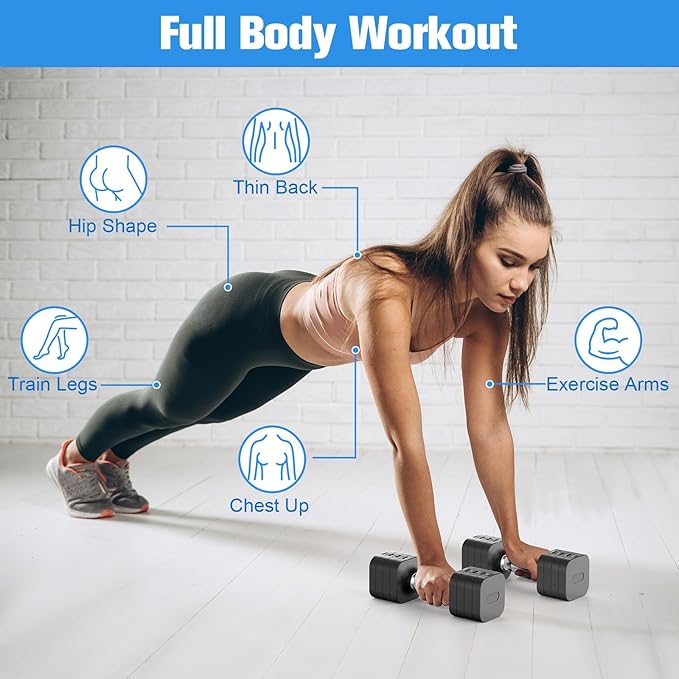22LBS Adjustable Dumbbells Set, Adjustable Weight Dumbbells with 4 Levels 4.4lb, 6.6lb, 8.8lb, 11lb, Hand Weights Sets for Women/Men Home Gym Full Body Workout
