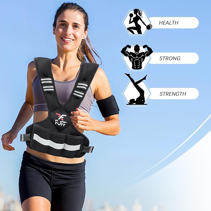 FUFF Weighted Vest Woman 4–10/11–20/20–32 Lb Unisex With 6 Weight Bags, Reflective Adjustable Weighted Vest For Walking, Exercise And Strength Training