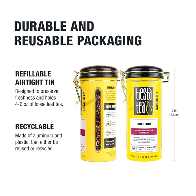 Tiesta Tea - Fireberry Cranberry Hibiscus Loose Leaf Tea, Caffeine-Free, Herbal Blend with Hibiscus, Cranberry, Currants, and Rooibos, Hot or Iced, Refillable Tin, Makes Up to 50 Cups, 5 Ounce