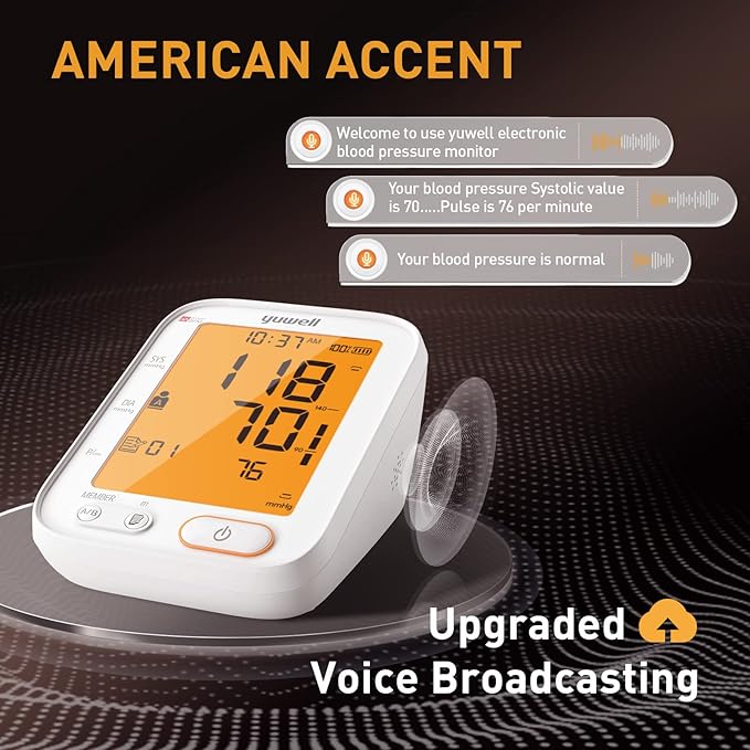 yuwell Upper Arm Blood Pressure Monitor | Medical Grade, BP Machine for Home Use | 2 Users, 99x2 Readings, Wide Range Blood Pressure Cuff, 4.5" Large Display, Power Adapter
