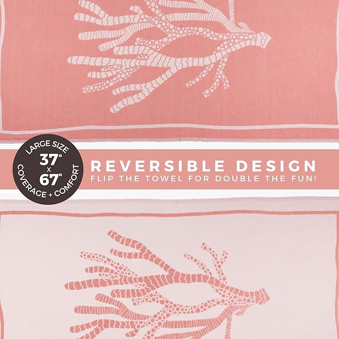 FESHKA Sand Proof Turkish Beach Towel – Oversized, Quick Dry & Lightweight Travel Towel - 100% Organic Cotton Beach Blanket - Perfect for Bath, Pool & Picnic | Coral (Pink)