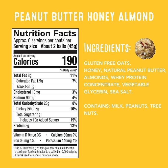 simplyFUEL Whole Food Protein Balls with Probiotics - Peanut Butter Honey Almond Snacks - Protein Snack - Gluten Free Energy Balls (24 Packs)