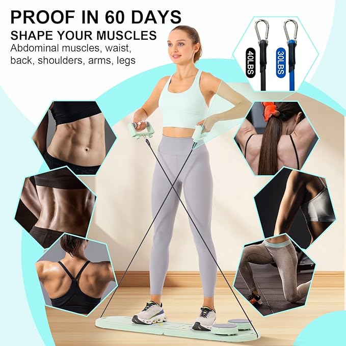 Pilates Reformer Set - Foldable Sliding Reformer, Pilates Board for Home Workout, Portable Abdominal Core Trainer Pilates Reformer Board - Full Body Workout Equipment for Home