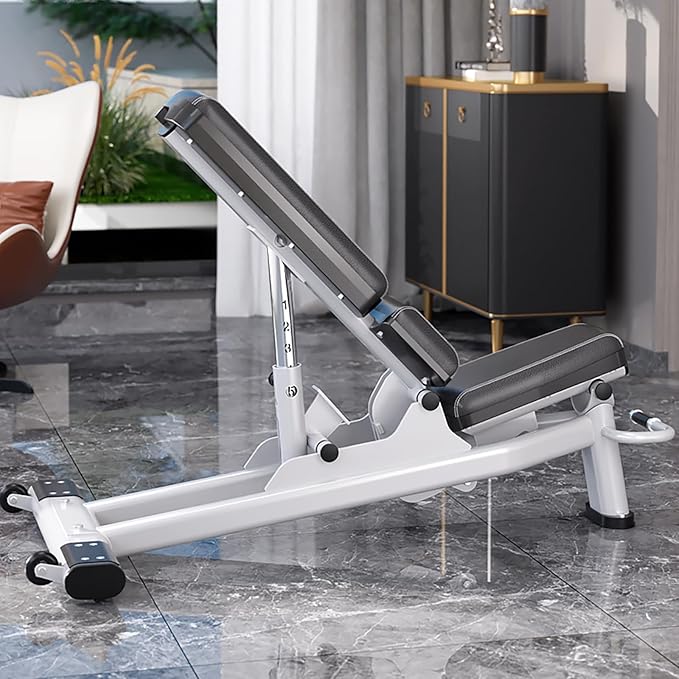 Adjustable Weight Bench - 2.5mm Thick Steel Frame, Silver & Black, 1400lb Capacity, 7 - Position Backrest, Wheels - Ideal Home Gym Workout Equipment