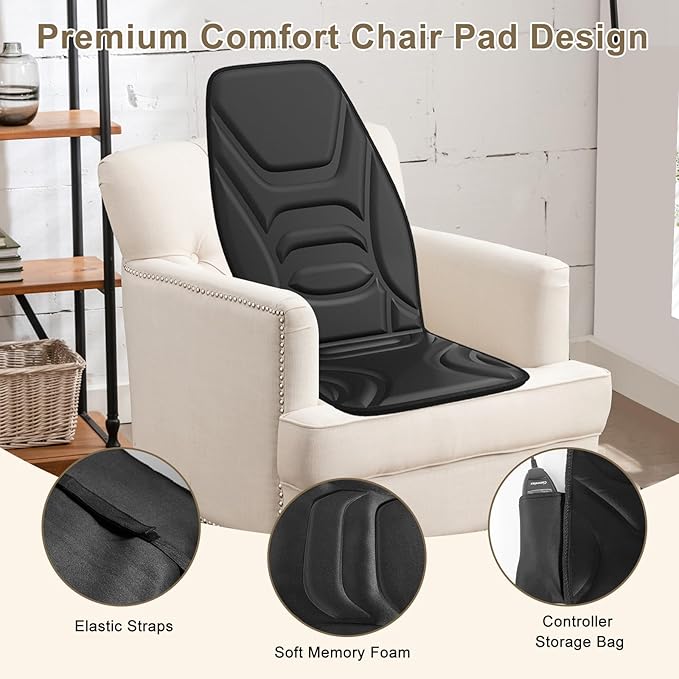 Back Massage Chair Pad with Heat, Back Massager for Back Pain Relief, Portable Massage Chair Cushion for Home Office, Best Gifts for Dad & Mom