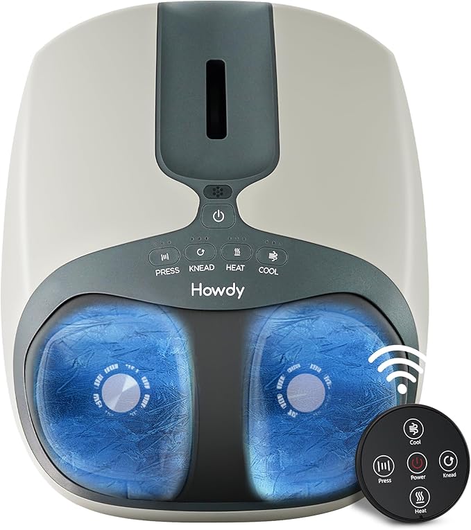 Howdy Cooling and Heating Foot Massager for Feet, Size 13 - Shiatsu Massage with Remote Control, Relief Plantar Fasciitis & Swollen Feet, 2025 Christmas Gift for Her/Him (30% Larger Heat Area)
