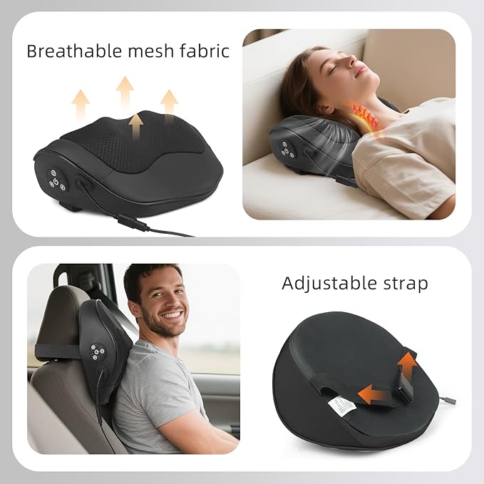 Shiatsu Neck Massager with Heat- Back Massager for Pain Relief Deep Tissue, Shoulder Massager Electric 4D Kneading & Red Light Therapy, Relaxation Gifts for Women/Men, Stress Relief at Home, Office