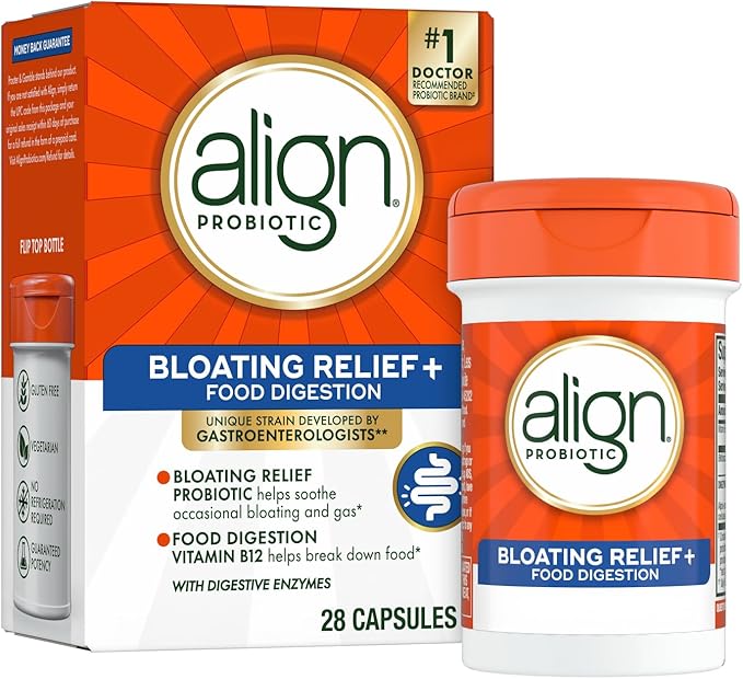 Align Probiotic Bloating Relief + Food Digestion, Probiotics for Women and Men, #1 Doctor Recommended Brand‡, Promotes Digestive Health and Helps Support the Metabolism of Food*, 28 Capsules
