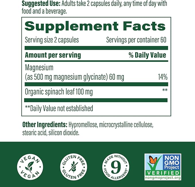 MegaFood Magnesium Glycinate 500mg - Chelated Magnesium Supplement - 60mg Elemental Magnesium - Gentle on the Stomach - Supports Normal Sleep Cycle & Healthy Stress Response - 120 Capsules 60 Servings