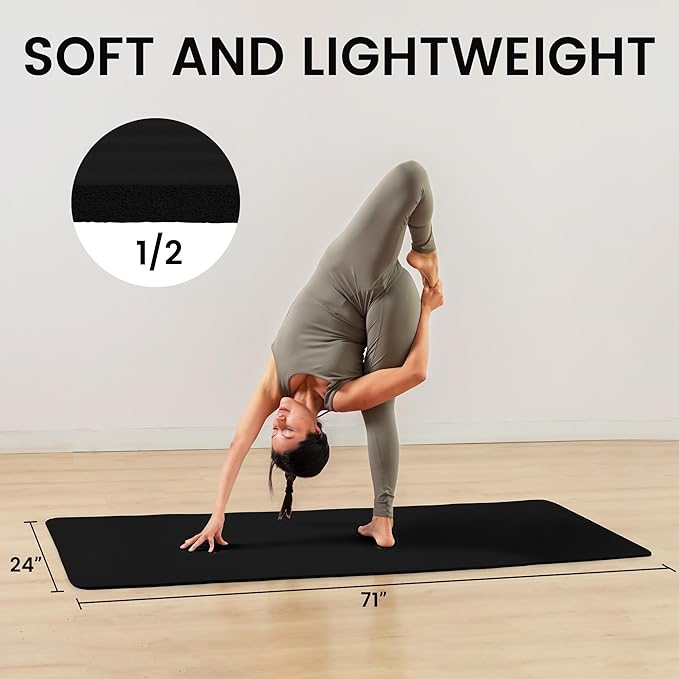 Yoga Mat, 1/2-Inch Extra Thick High Density Exercise Mat, Anti-Tear Exercise Yoga Mat with Carrying Strap, Suitable for Various Yoga Exercises