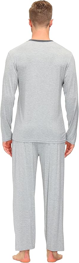 JINSHI Men's Pajama Sets Sleepwear Nightwear Lightweight Quick Dry Soft 2 Piece Long Sleeve Mens Loungewear Sets with Pocket