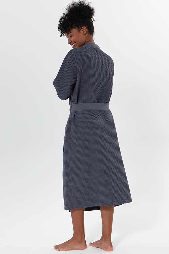 SEYANTE Women’s Luxury Waffle Shawl Collar, Hooded Robe w Piping – Lightweight, Long, Ultra Soft Spa Sleepwear Bathrobe